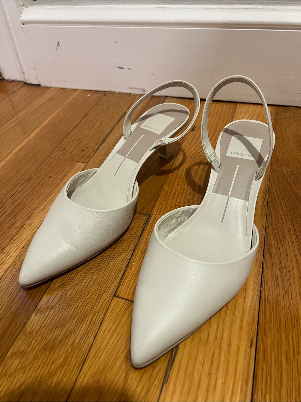 Dolce Vita White Pointed Slingback Kitten Heels
